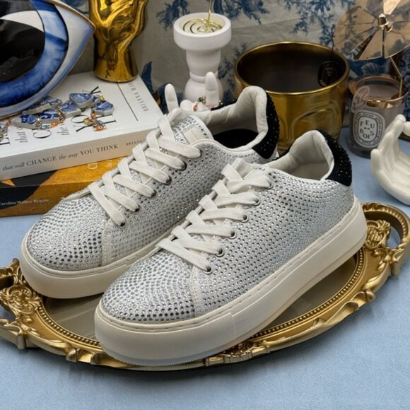 🆕 KURT GEIGER LONDON 🧿 NWOT Laney Silver Crystal Low Top Sneaker, Sz 40 US 9 - Picture 10 of 16